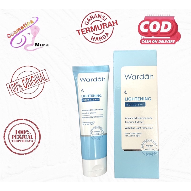 [tube 20 ml ] wardah night cream lightening tube 20 gr - cream wajah wardah lightening night cream with niacinamide 20 ml tube