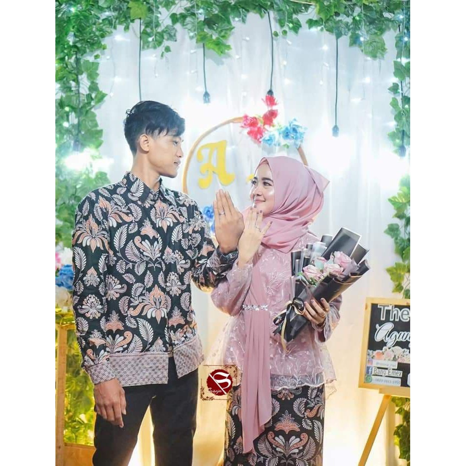 Saroja (498) Couple Batik Atasan Brukat Blus Brukat Payet Selendang Motif Daun