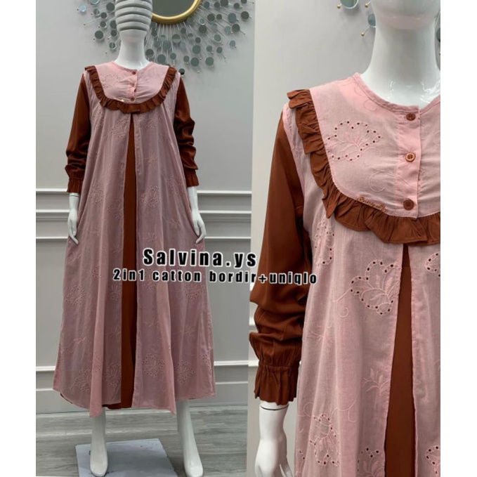 Gamis Wanita Salvina 2in1 Bordir + Uniqlo