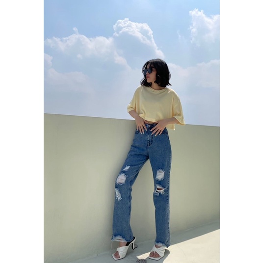 HW - 3355 - Baju Crop Wanita Baju Knit Crop Baju Rajut Crop Kaos Crop Rajut - Hyejin Knit Croptop