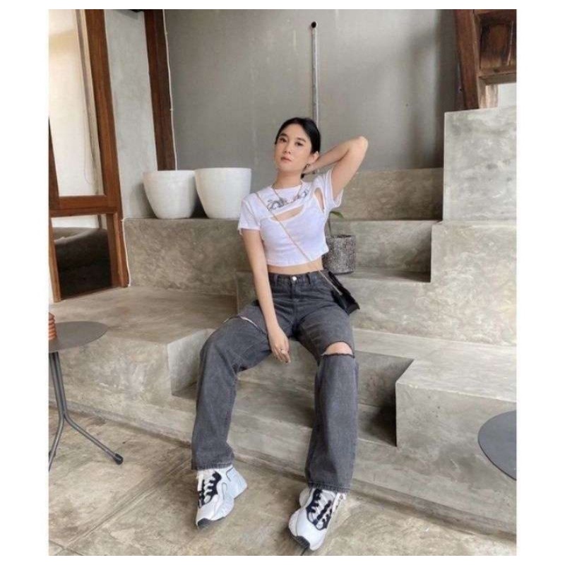 CELANA JEANS WANITA SHANA HIGHT WAIST KULOT SOBEK - SOBEK // JEANS SOBEK WANITA PREMIUM