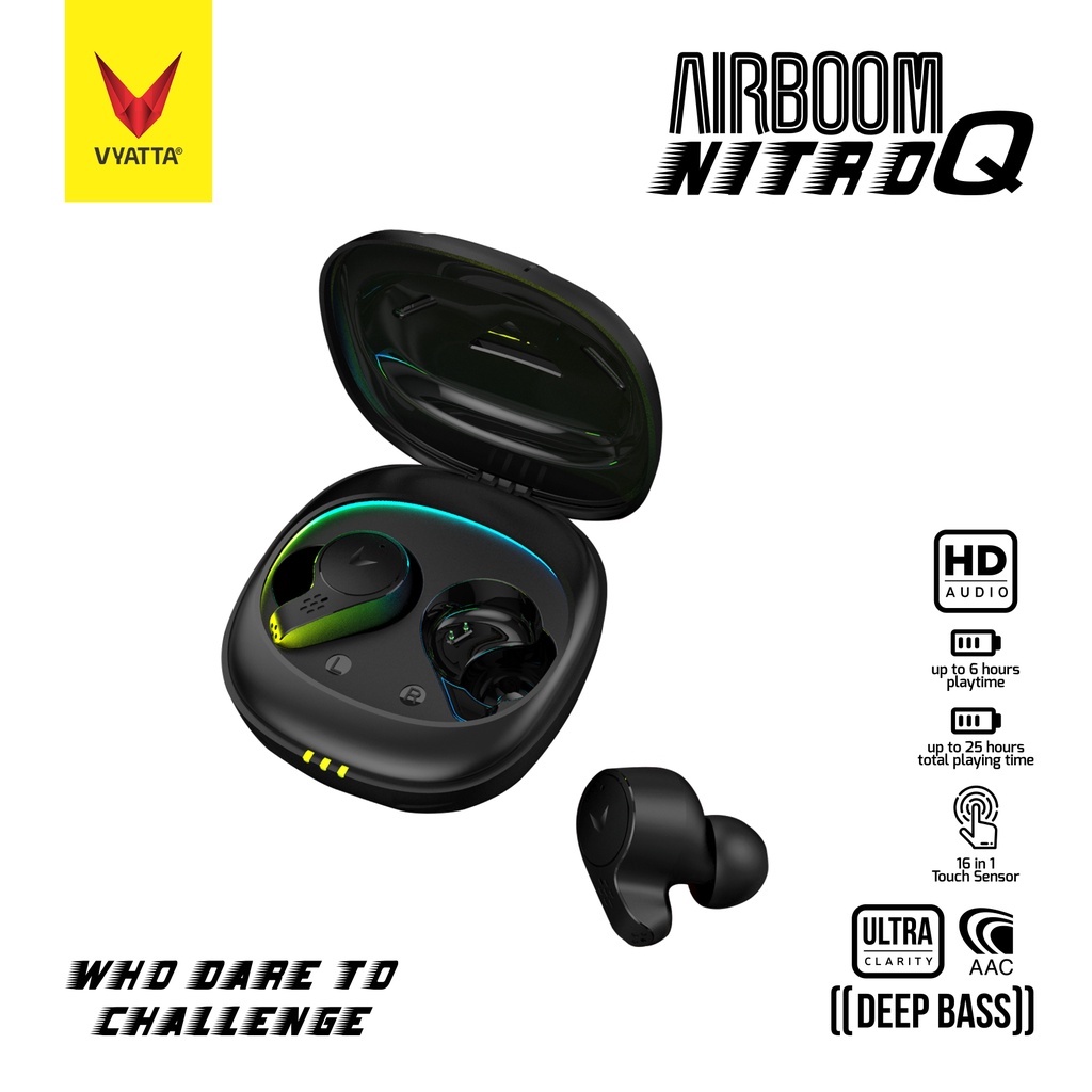 Vyatta Airboom Nitro Q TWS Bluetooth Headset-Gaming Mode 40ms, RGB Lightning, 14in1 Touch Sensor