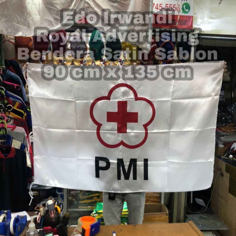 

Bendera Palang Merah Indonesia Bendera Logo PMI Ukuran 90 cm x135 cm Bahan Satin Ready Stock