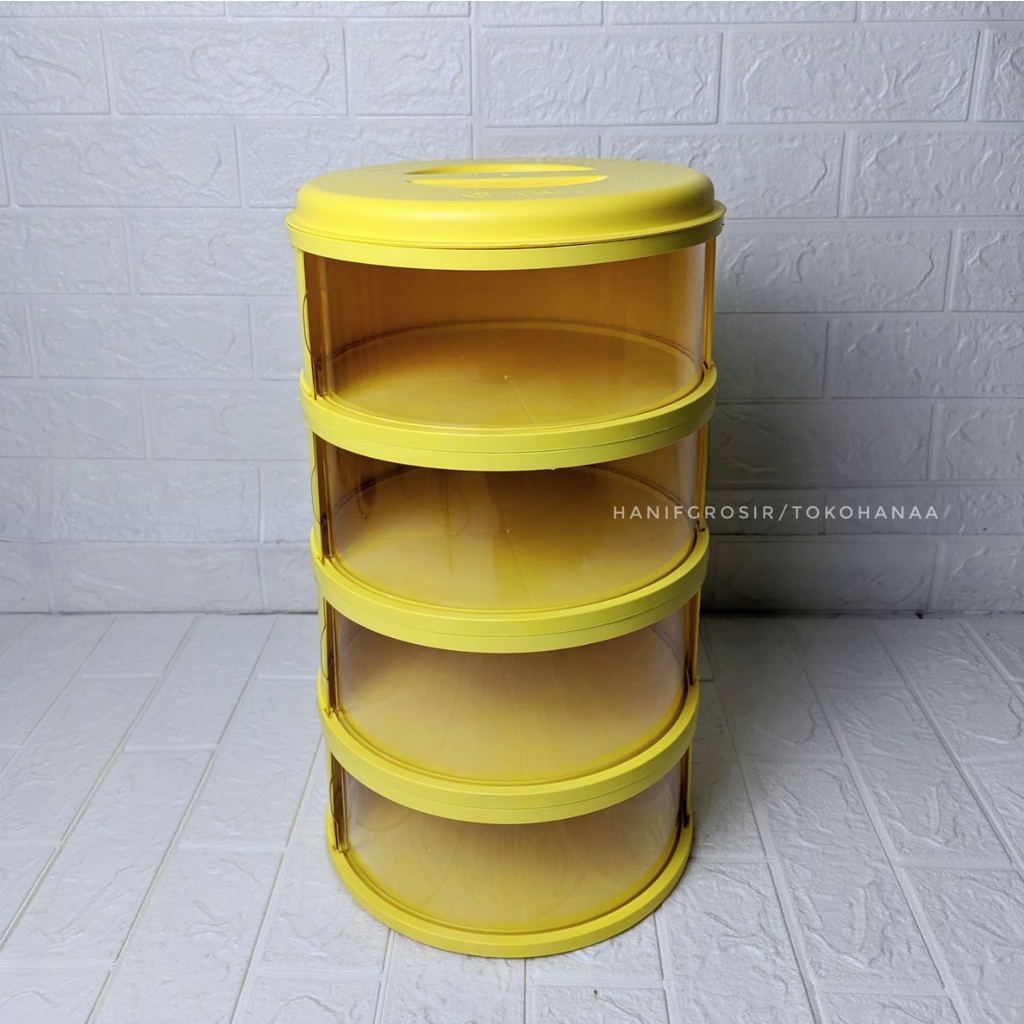 Food Storage 4 Susun Food Cover Layer Penutup Makanan Tudung Saji Susun 4 Tingkat Tri J-Kuning