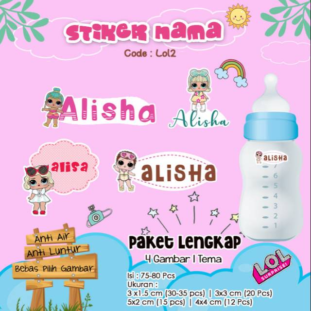 

80-90 pcs stiker nama waterproof lucu