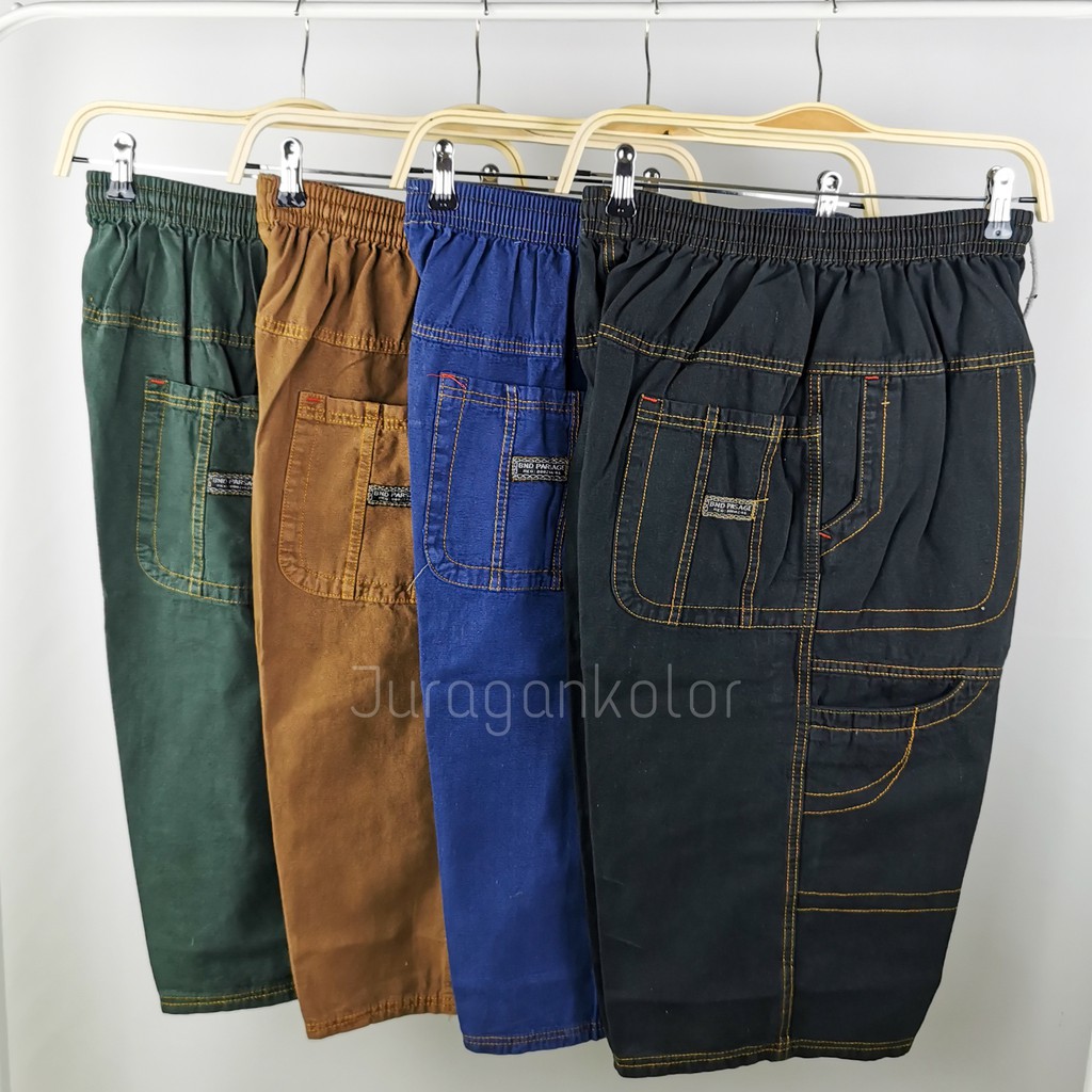 Celana Pendek Pria Cargo Denim BORJU 7/8 Polos -D.BRJ