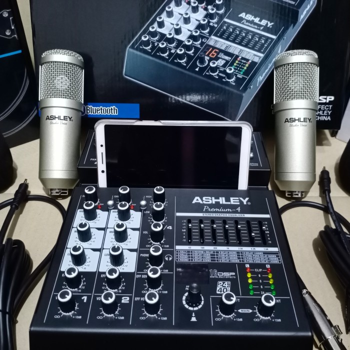 Paket Recording Podcast ASHLEY 2 orang Mixer 4 channel Premium Mic Condensor Studio ORIGINAL