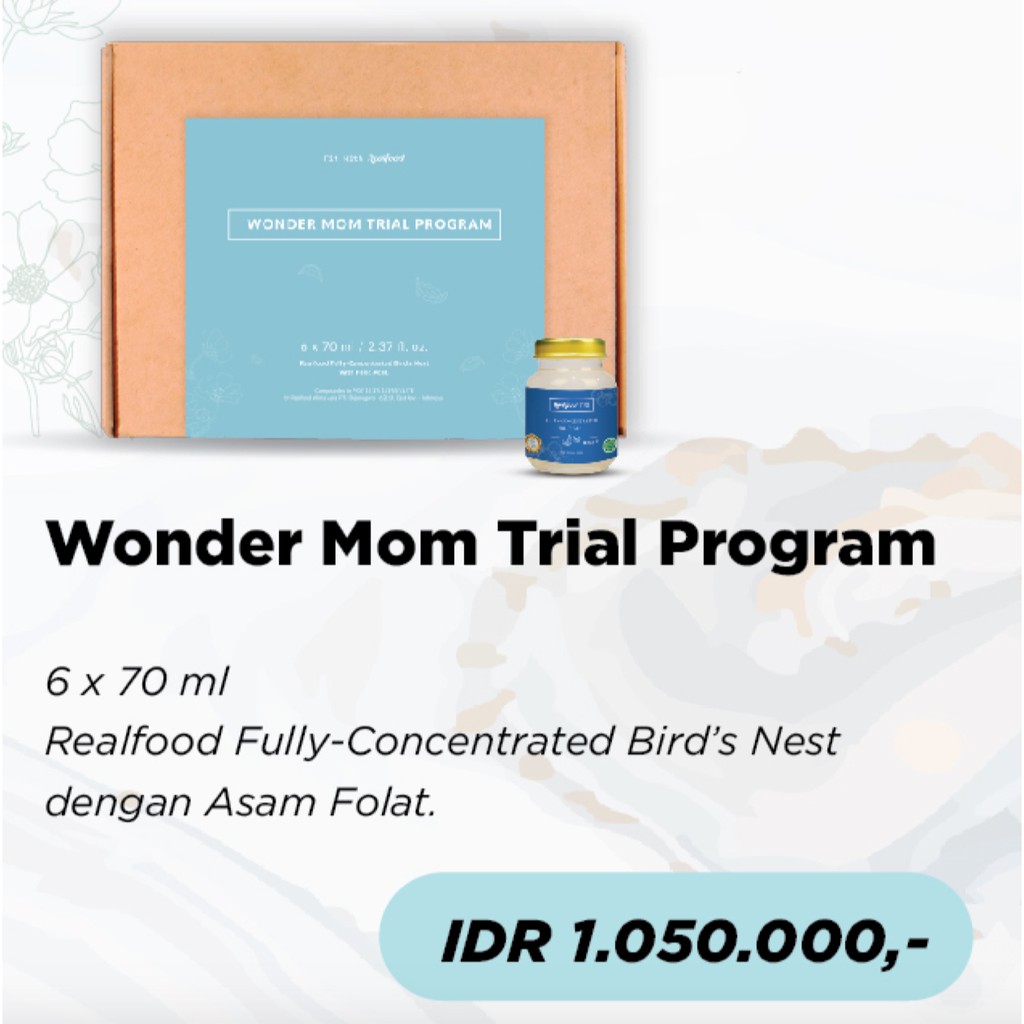 

Realfood Trial Program WONDER MOM (6 X 70 ml) SARANG BURUNG WALET ASLI