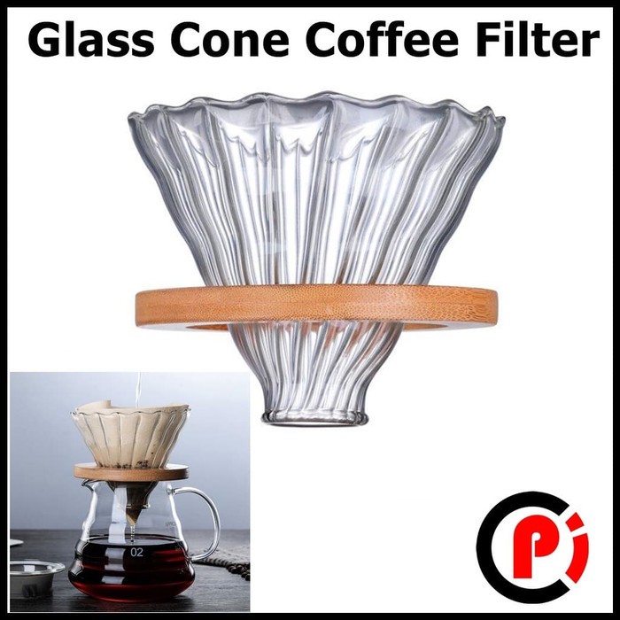 Filter Penyaring Kopi V60 Glass Cone Coffee Filter Wooden Bracket