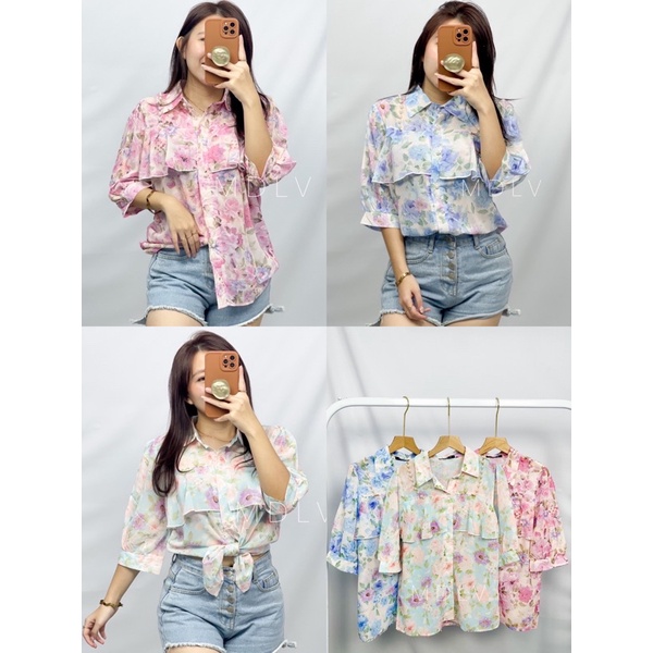 MDLV ~ 7842 Pdk Elinda Short Sleeve Floral Shirt Kemeja Bunga Korea Look Fashion import