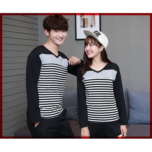 [Cp T-Shirt VStripe CL] Baju couple spandex hitam misty