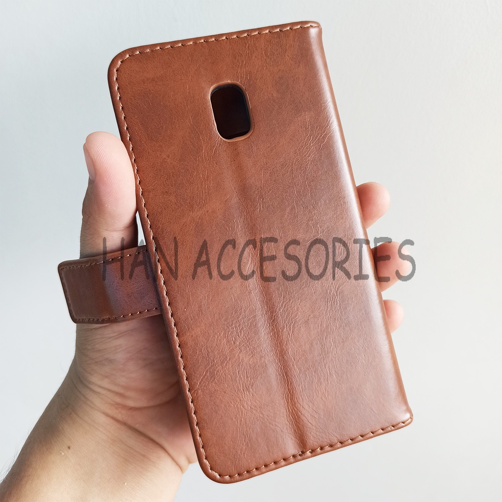 (PAKET HEMAT) Fashion Selular Flip Leather Case Samsung Galaxy A8 2018 Flip Cover Wallet Case Flip Case + Nero Temperred Glass