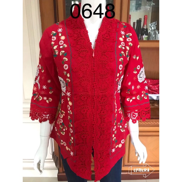 Kebaya alexuez 0648 merah bordir dibahan /kebaya kombinasi brukat premium