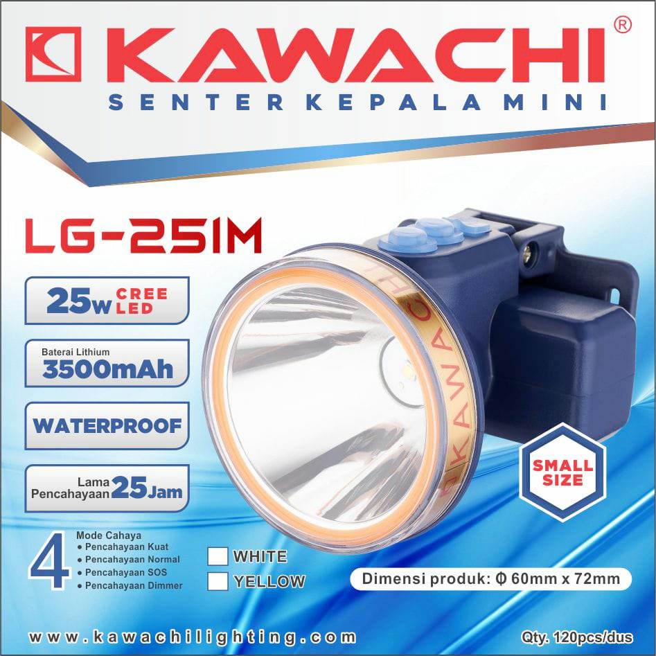 Kawachi - Senter Kepala Mini 25w 25 Watt Cree LED Super Terang LG-251M Waterproof Rechargeable Campi