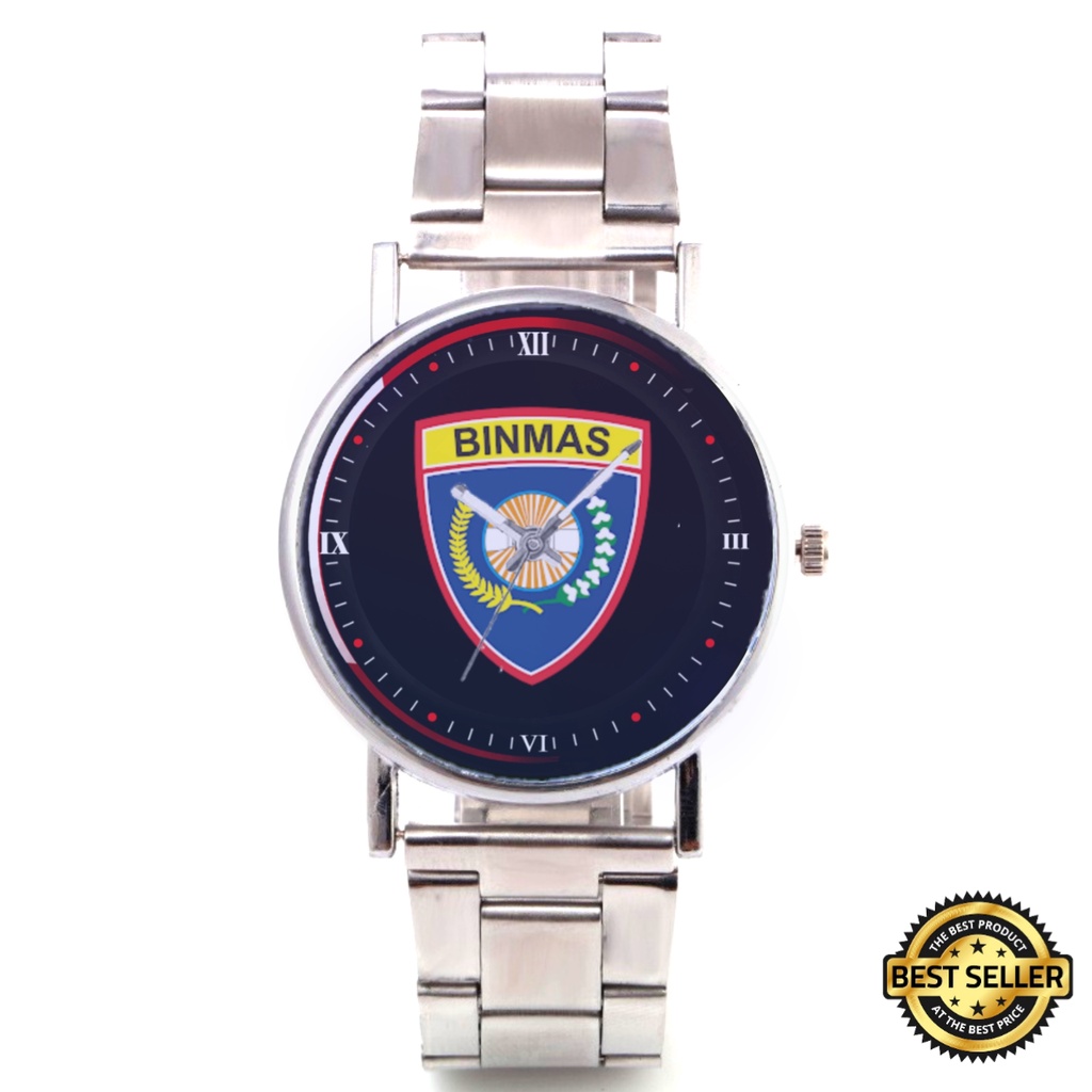 Jam Tangan Stainless Steel LOGO BINMAS Custom Keren Besi Rantai Murah Meriah Unik Viral Aesthetic Ke