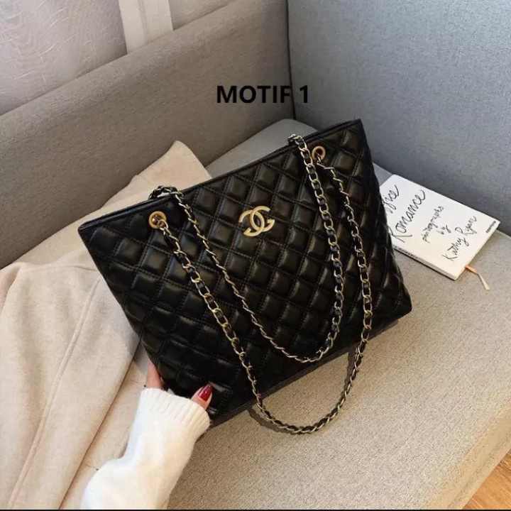 Tas Tote Wanita Tali Rantai Ukuran Besar Totebag Jumbo Kerja Kuliah Cewek Perempuan