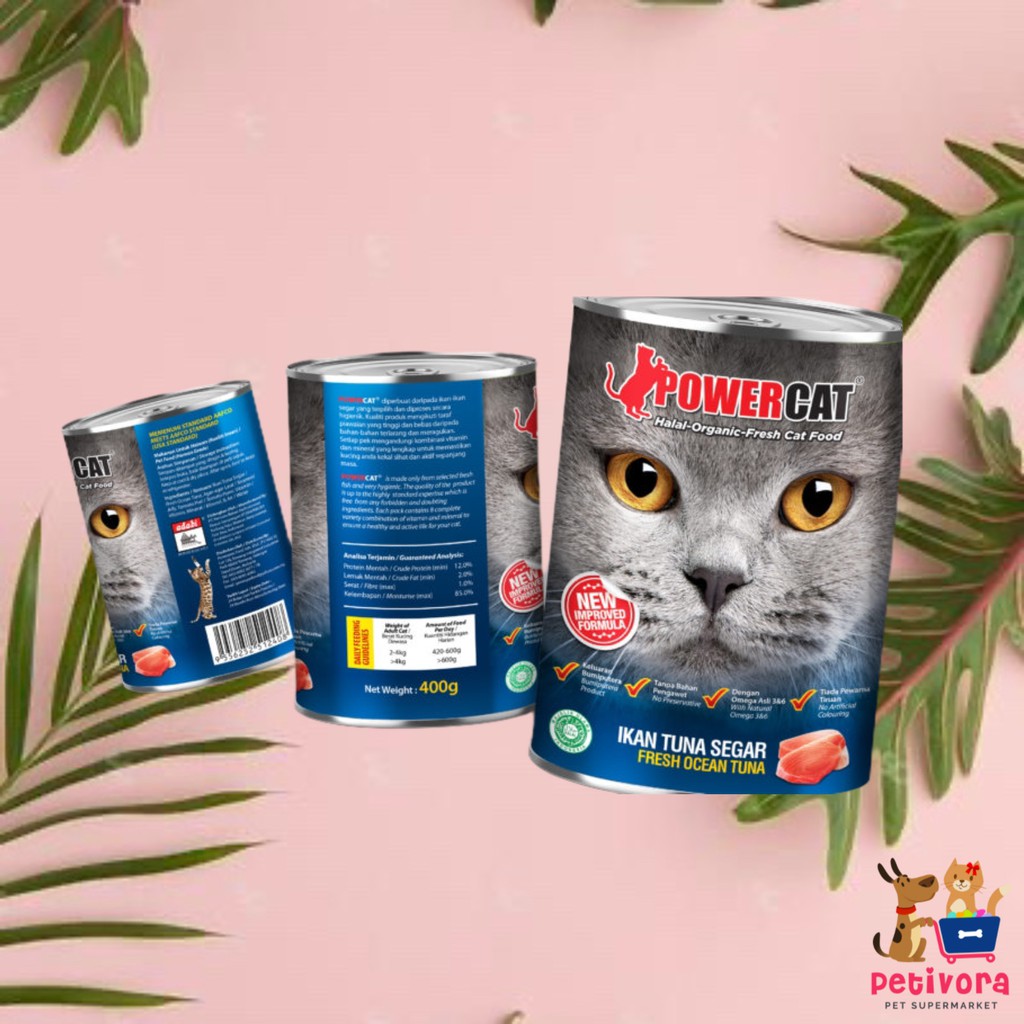 POWER CAT Adult Kaleng Fresh Ocean Tuna 400gram / Makanan Kucing Powercat Rasa Ikan Tuna Segar