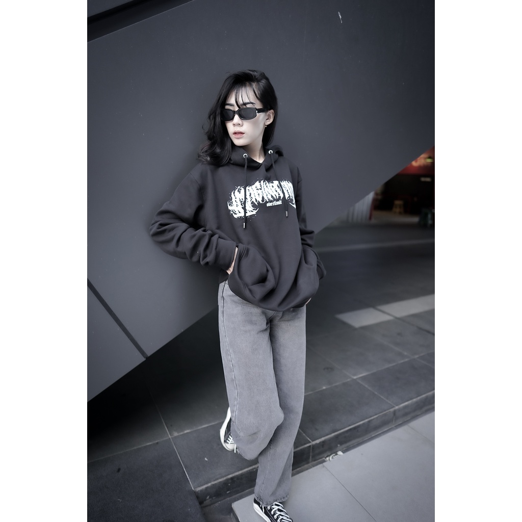 OVERLIMIT IMAGINATION METAL | CROP HOODIE OVERSIZE UNFINISHED | BLACK | STREETWEAR