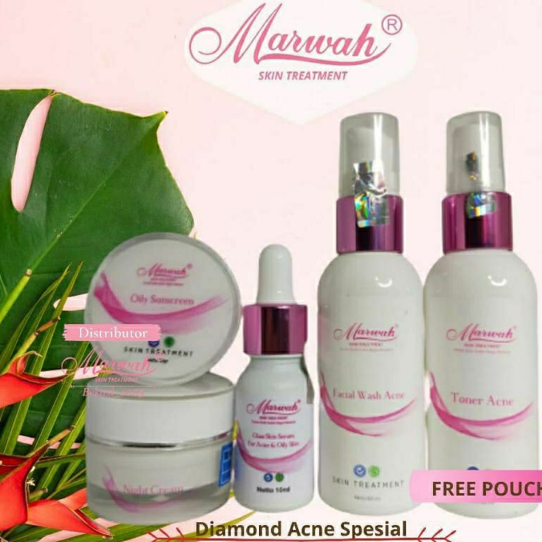 (versi klinik) Marwah Skincare paket acne spesial / isi 5 / free serum / free pouch