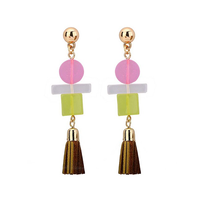 LRC Anting Tusuk Fashion Color Resin Villain Leather Tassel Earrings F69803