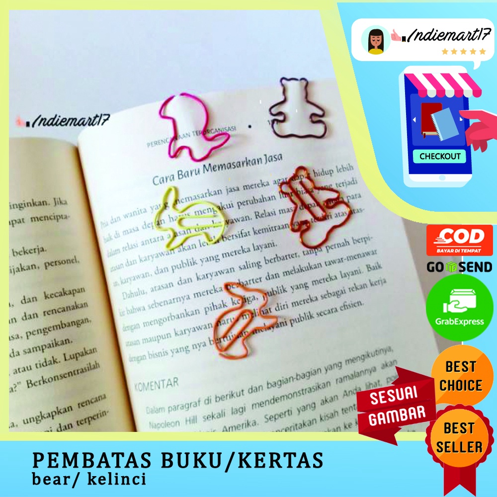 

Pembatas buku beruang kelinci penanda kertas paper clip bear rabbit cute