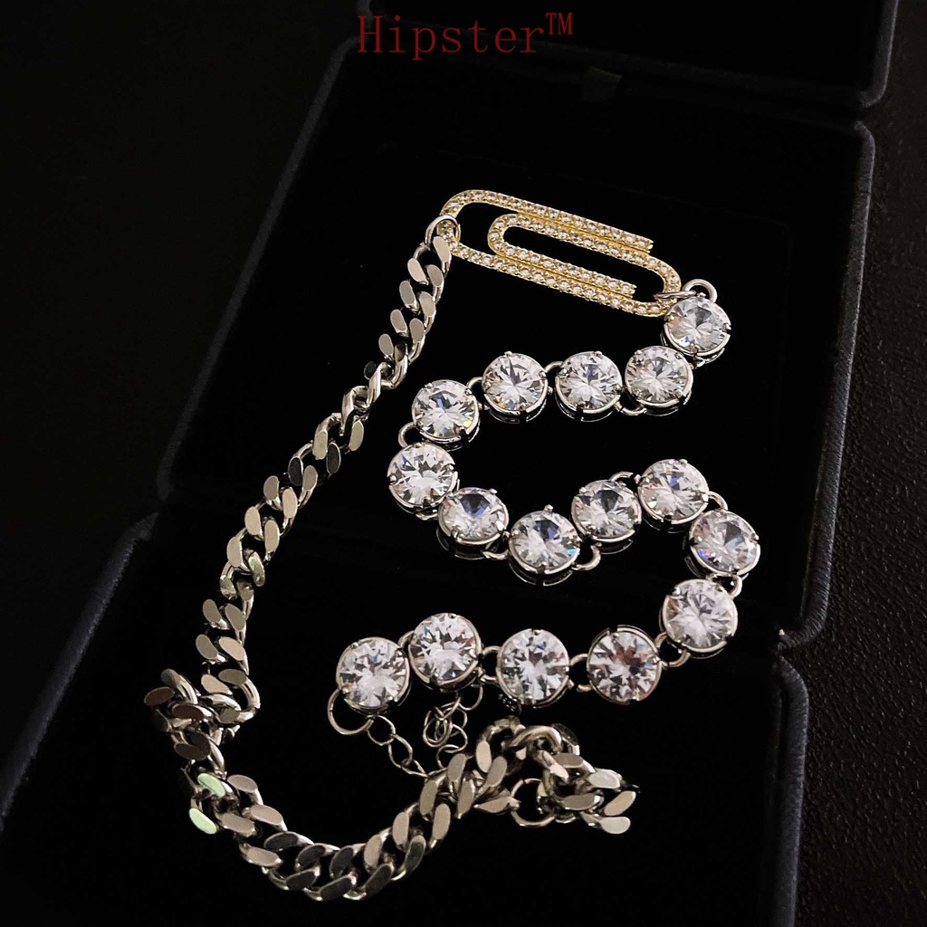 Hot Sale Ins Style Irregular with Personality Micro-Inlaid Diamond Pin Necklace