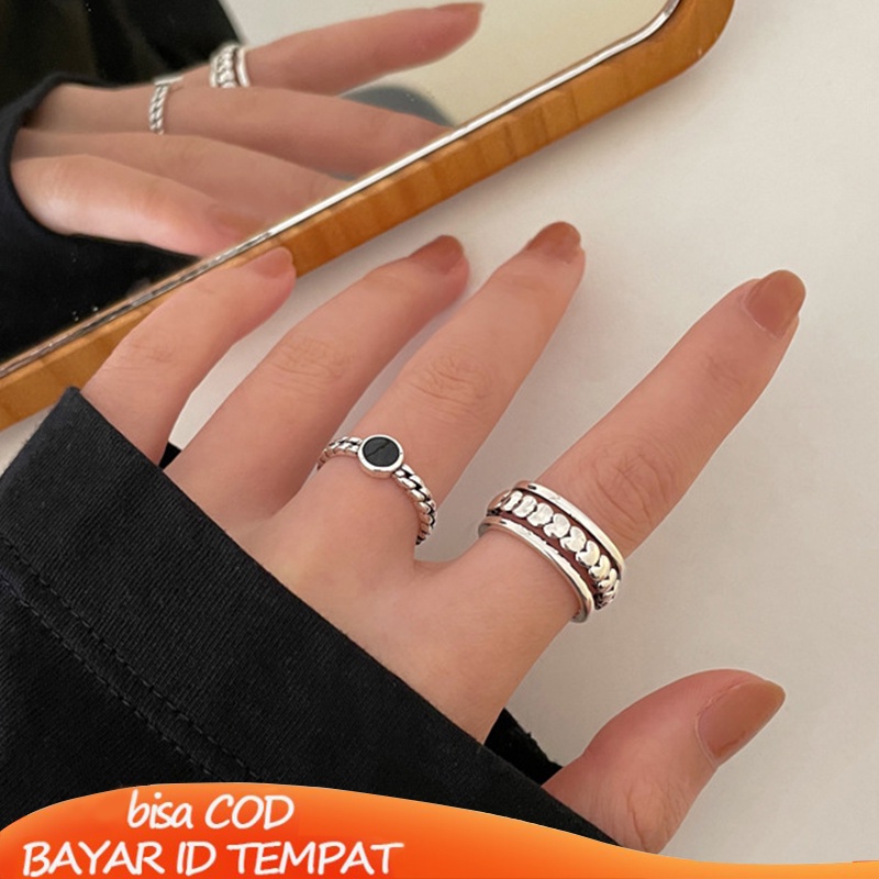COD❤️ 1 pasang/Set Cincin Model Terbuka Dapat Disesuaikan Korea Retro Hip-Hop Untuk Wanita
