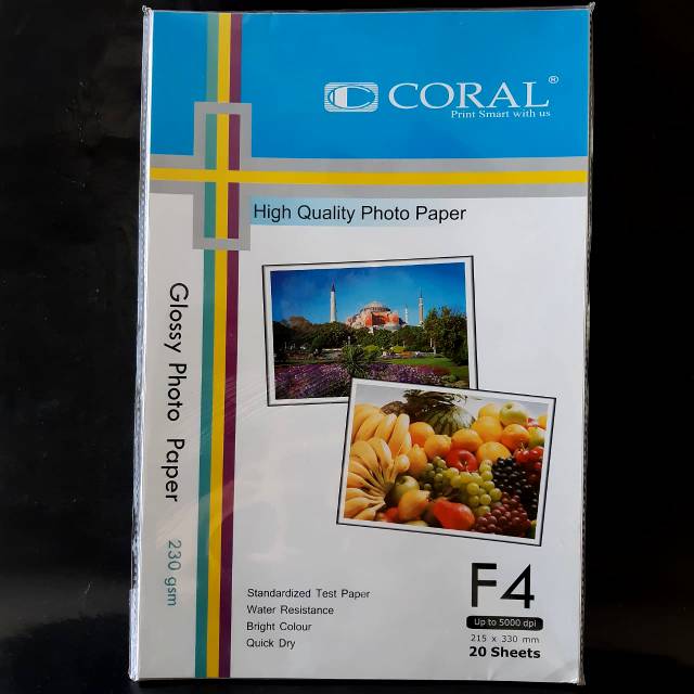 Kertas Photo Glossy Coral F4 230gsm/ Pack