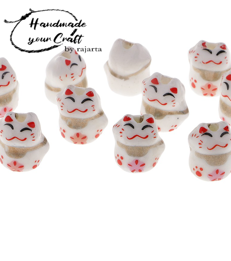 Cute Lucky Cat Ceramic Charm Beads Porcelain Loose Spacer Beads