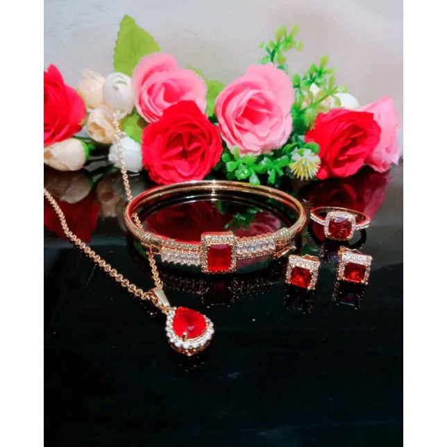Fourfashion Set Perhiasan Xuping Dewasa Motif Batu Permata Merah Premium HH109