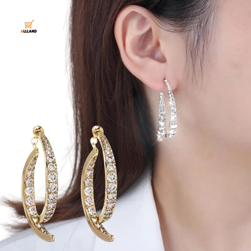 1 Pasang Anting Tusuk Gantung Bahan Alloy Desain Geometri Hias Zircon Warna Gold / Silver Kreatif Untuk Wanita