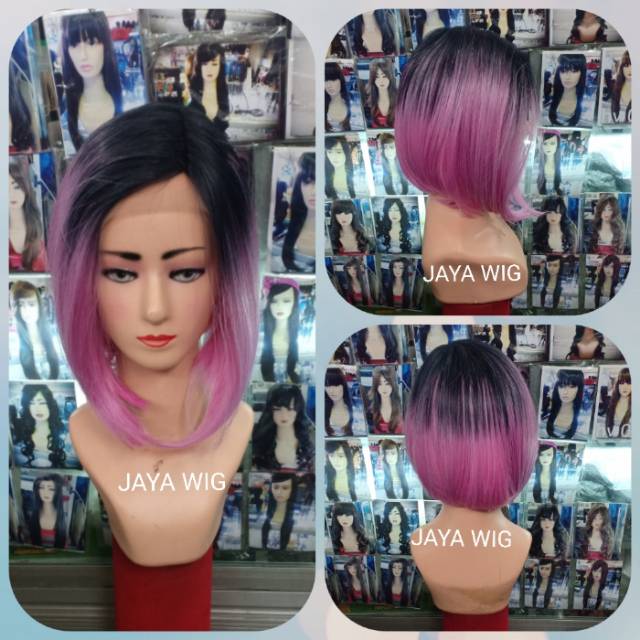 LACE WIG BOB PENDEK OMBRE PINK