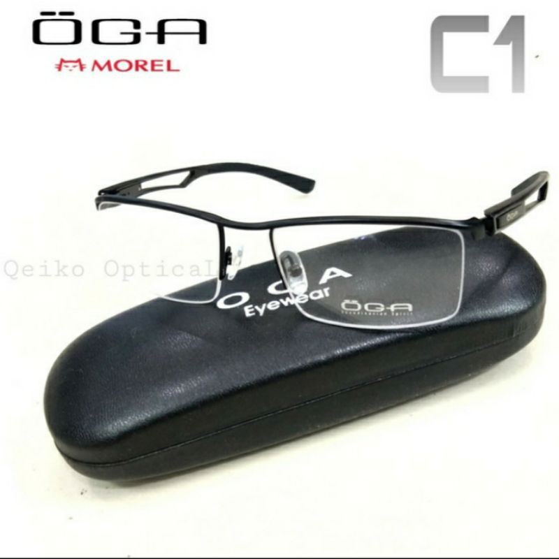 Frame Kacamata Minus Titanium Half OGA-C1 Straight Line by Morel -Hitam