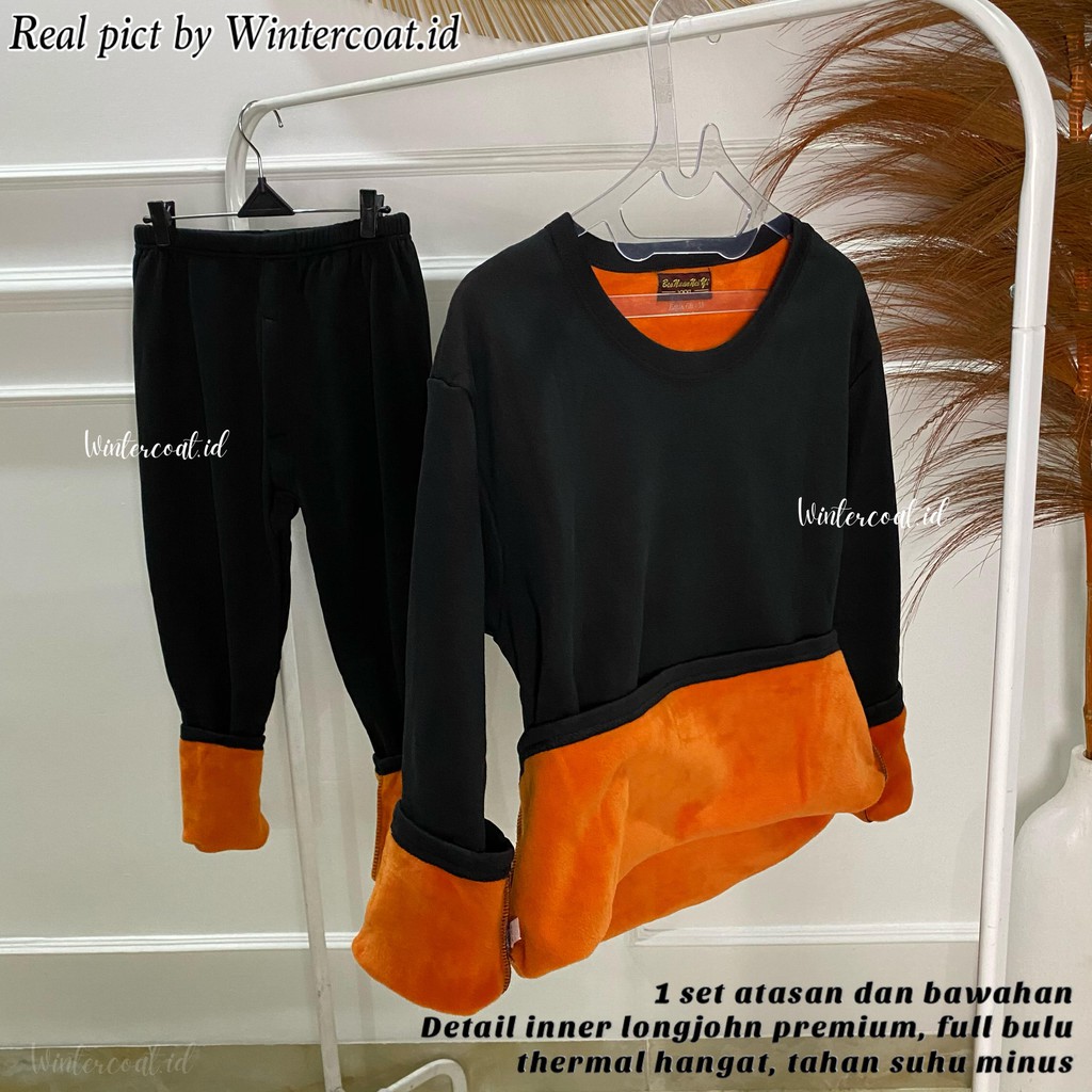 Premium 1 set Longjohn Winter Pria / Wanita thermal underwear long john musim dingin