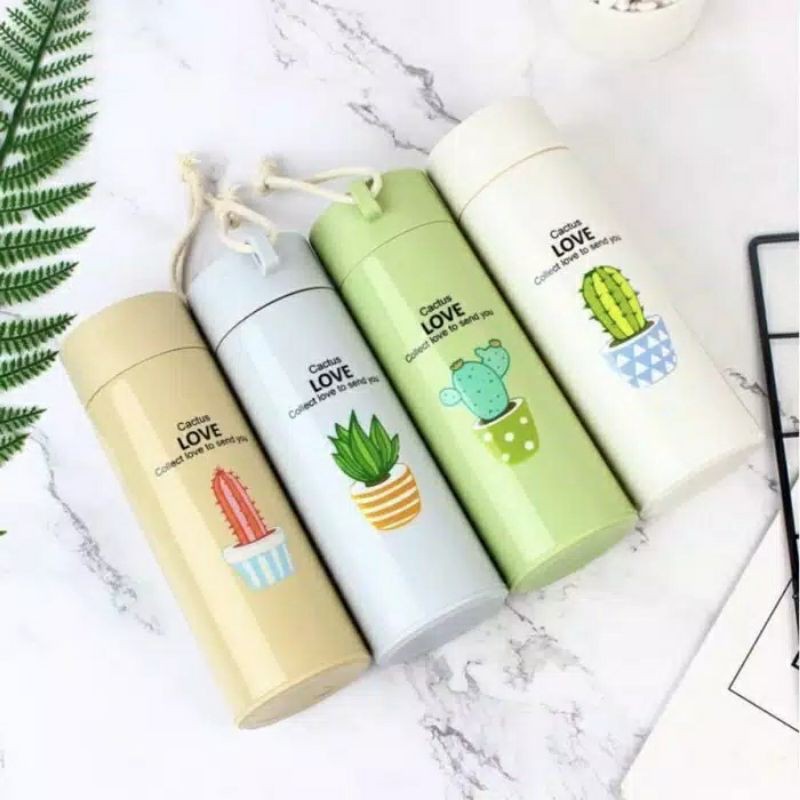 Botol Minum Kaca Tumblr unik motif Cactus / Kaktus
