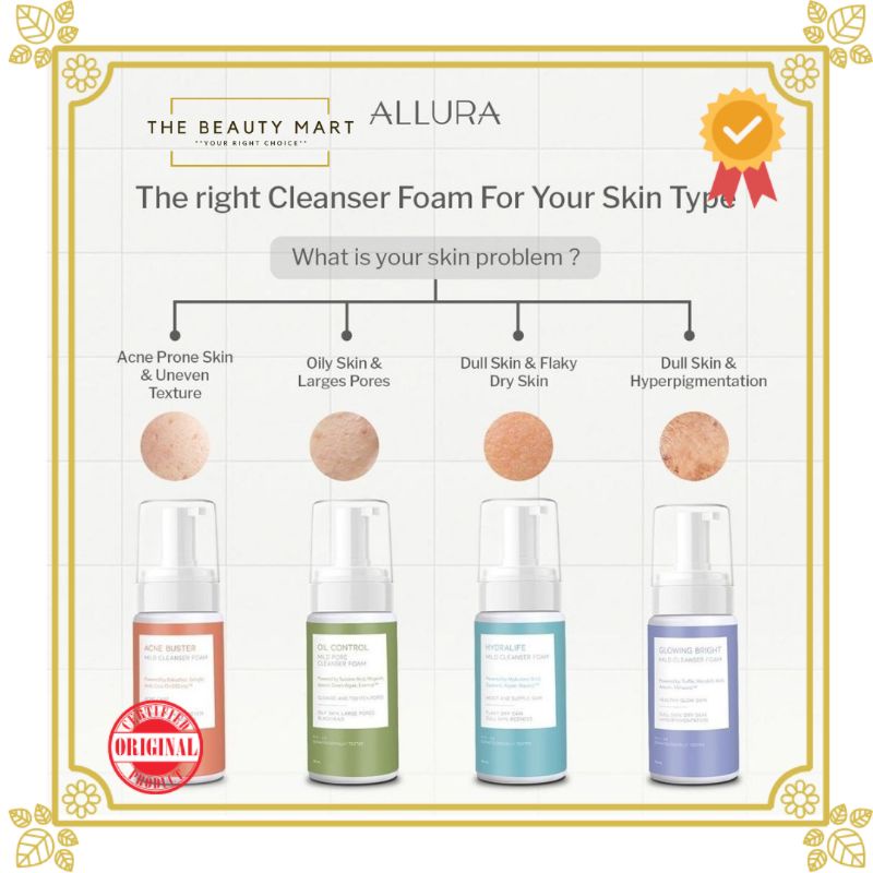 ALLURA Oil Control | Glowing Bright | Hydralife | Acne Buster Mild Cleanser Foam