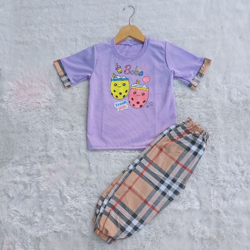 DUO BOBA Setelan Anak Boba Baju Anak Boba Setcel Kids