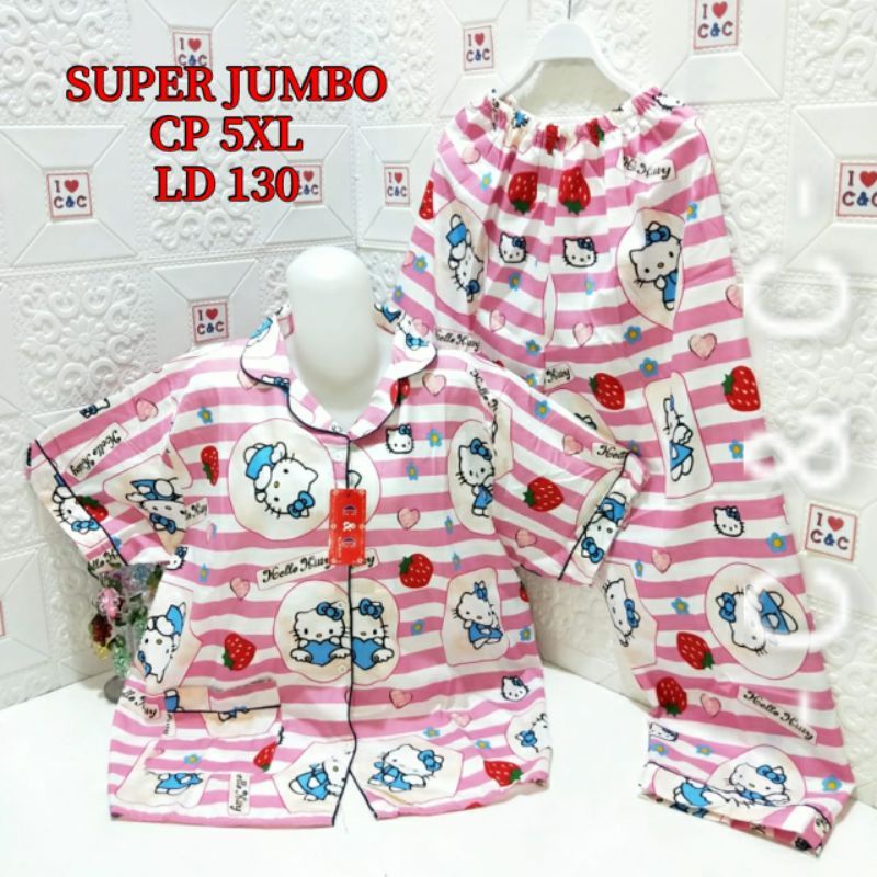 CNC - BAJU TIDUR WANITA PIYAMA CP SUPER JUMBO 5XL/LD 130/MICRO-HK SS pink