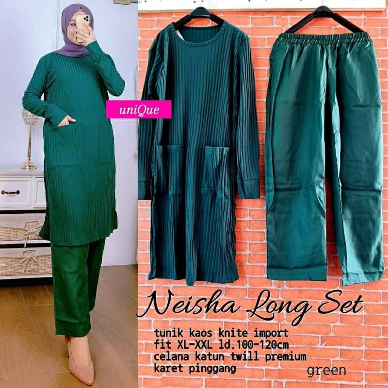 Neisha Long Set, SETELAN TUNIK WANITA MUSLIM LD 100-124 TERMURAH MODIS OOTD