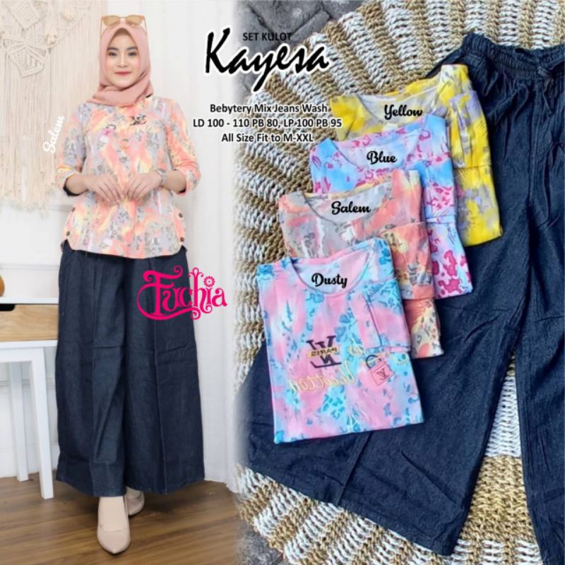 Set Kulot Kayesa Atasan Babyterry Kulot Jeans Wash LD 100
