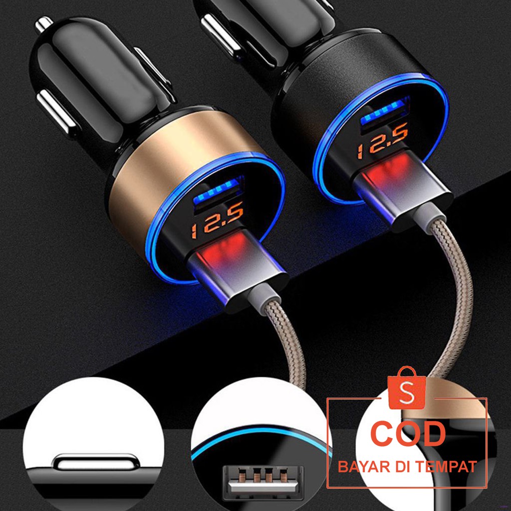 ✅COD Charger Mobil 4 In 1 Dual USB Display LED Voltase DC 5V 3.1A / 4in1 Car Charger Motor Matic Ori