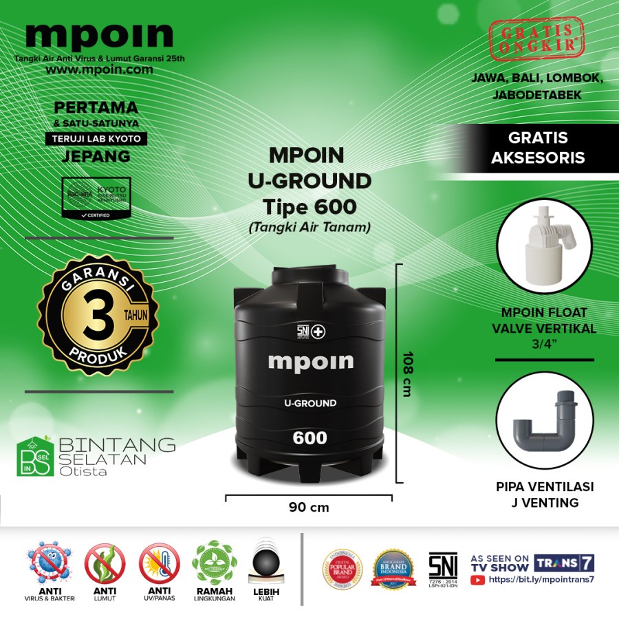 MPOIN TANGKI TOREN TANAM  PENDAM TANDON AIR  KIMIA 500LTR GARANSI