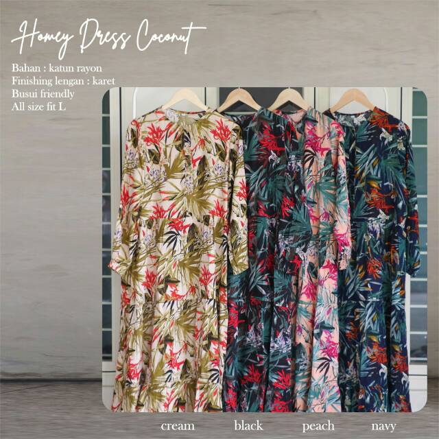 Homey Dress Coconut Gamis Dewasa Motif Bahan Katun Rayon Premium Nyaman Dipakai | Bisa Cod