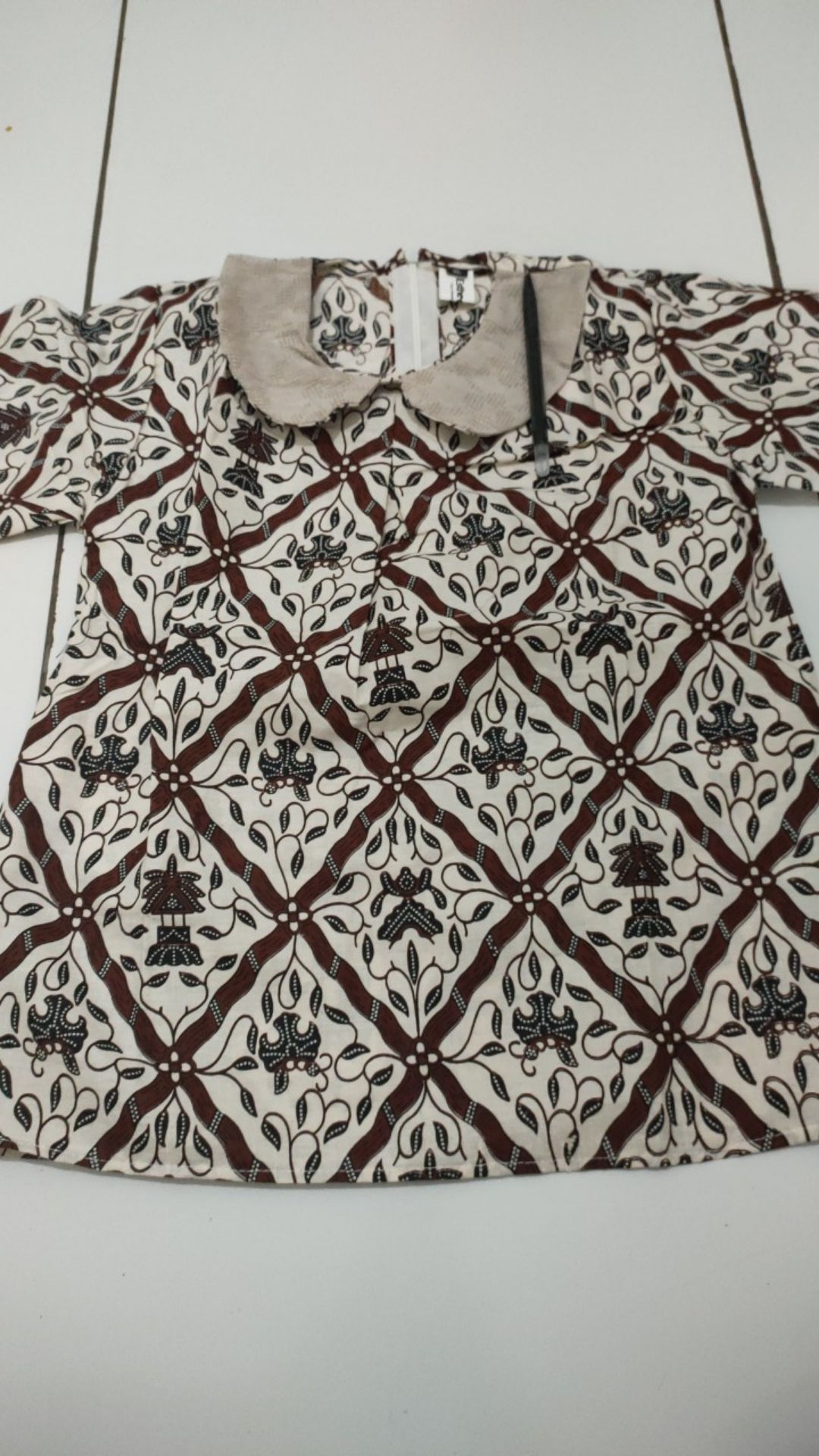 Top Blus Batik Anak Berkerah Putih Cream Unik Mixing Lengan Bagus Cantik Simple Dan Nyaman Dipakai