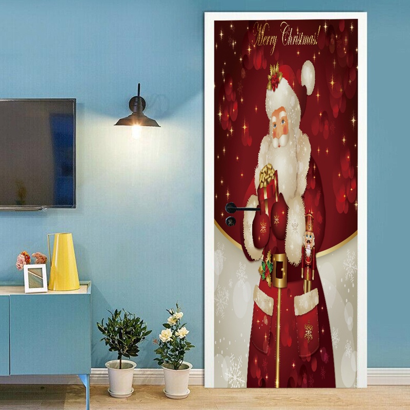 Zzz 2pcs / set Stiker Dinding / Pintu / Kulkas Motif Santa Claus Natal Anti Air Untuk Dekorasi Rumah