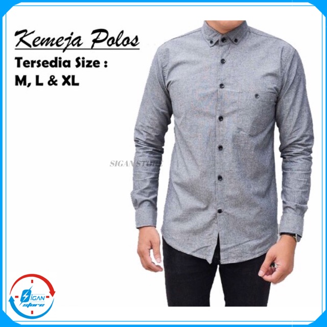 Kemeja Formal Pria Polos Lengan Panjang Bahan Katun - Abu