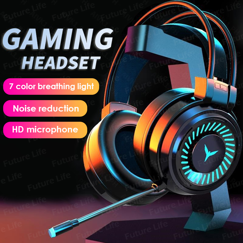 Headset Gaming Kabel Stereo 3D Dengan Mic + Lampu Rgb Warna-Warni Untuk PC / Laptop