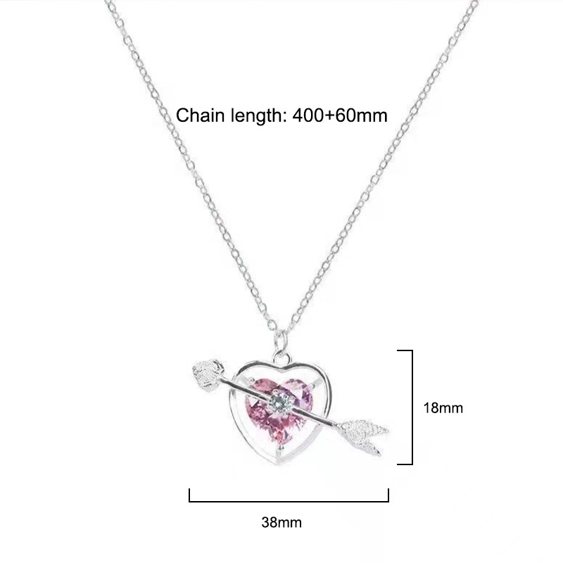 COD❤️Kalung Love Cinta Fashion Korea Perhiasan Bentuk Panah Hati Aksen Berlian Warna Pink Untuk Hadiah Ulang Tahun-A.one