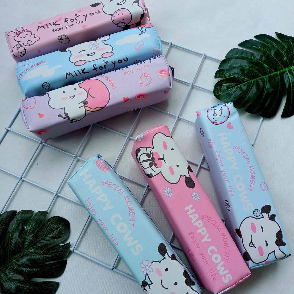 

Kotak Pensil Tepak Pensil Lucu Motif Cute Cat Happy Cow Unik Tempat Pensil