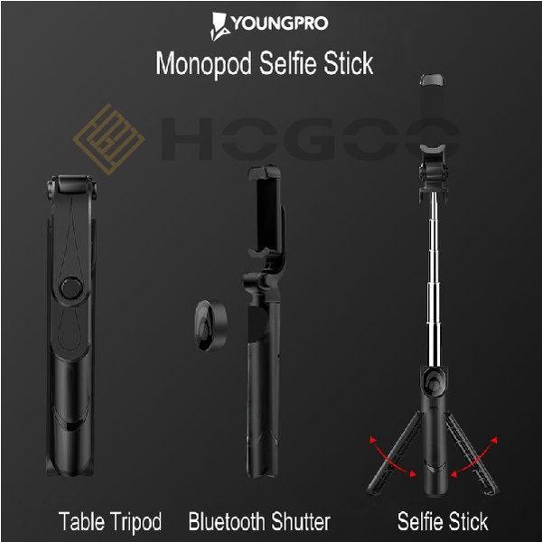 YOUNGPRO YSS-02 YSS-01 TRIPOD STICK SELFIE BLUETOOTH 3 IN 1 CONNECTION TONGSIS PHONE HOLDER WITH WIRELESS REMOTE SHUTTER